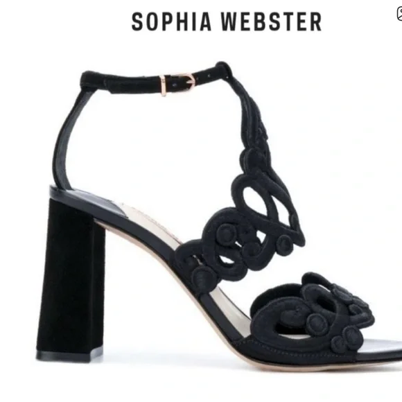 Sophia Webster Black Embroidery Block Heels/Sandals - Picture 3 of 13